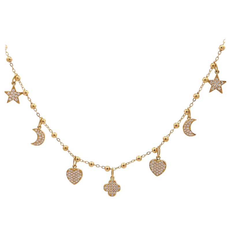 Damaso 18k Yellow Gold Diamond Star And Moon Necklace